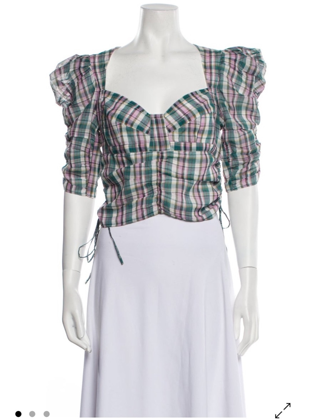 Isabel Marant Plaid Square-Neck Top in Lilac, Green & Pink Plaid